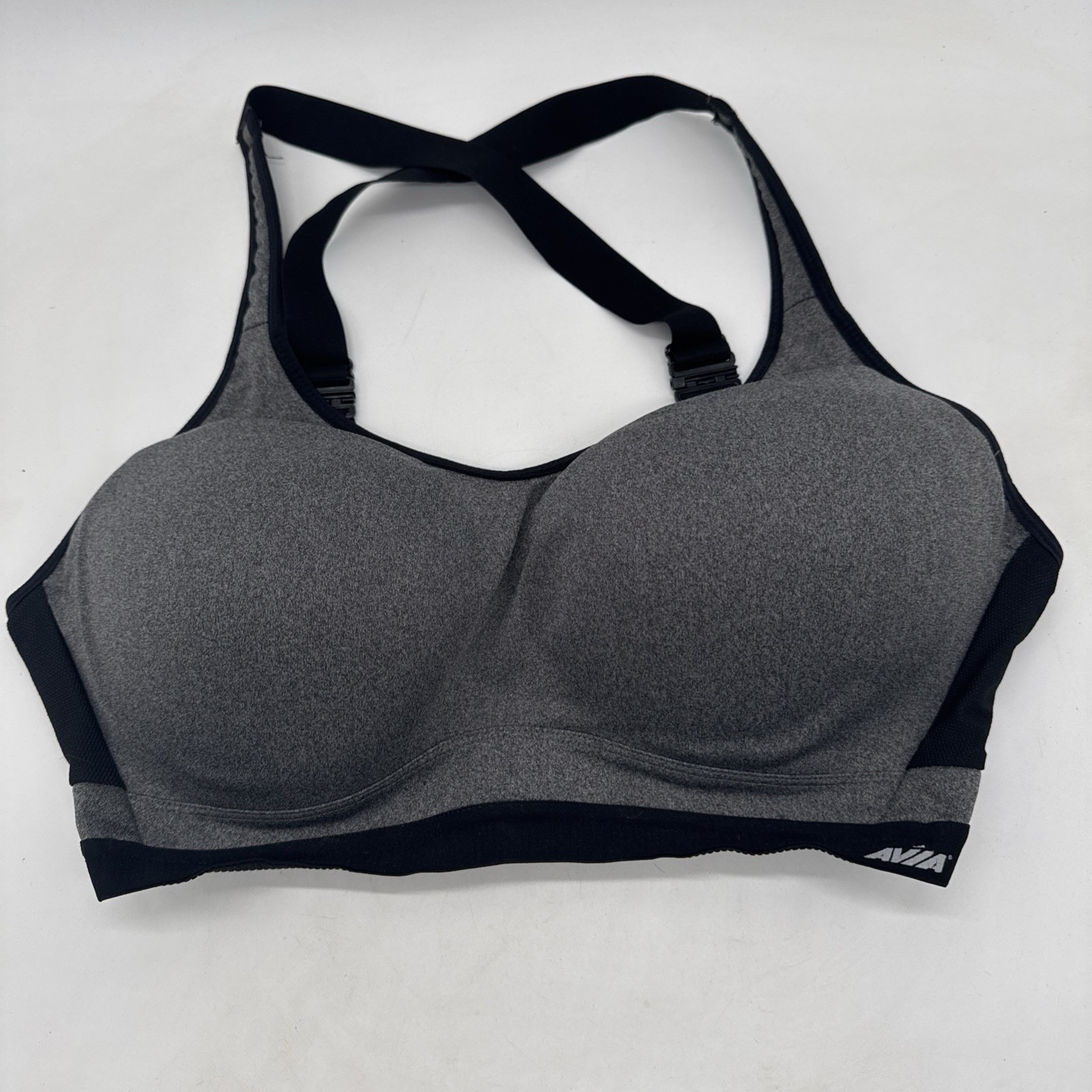 Avia Women's Sports Bra Gray Black Size 40dd Nylon Polyester Spandex